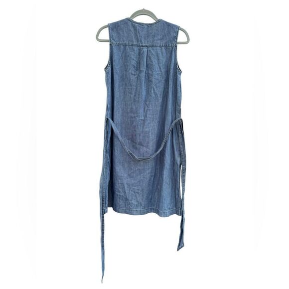 Draper James Women's Sleeveless Belted Demi Ruffled Chambray Dress Size Small - Picture 9 of 10